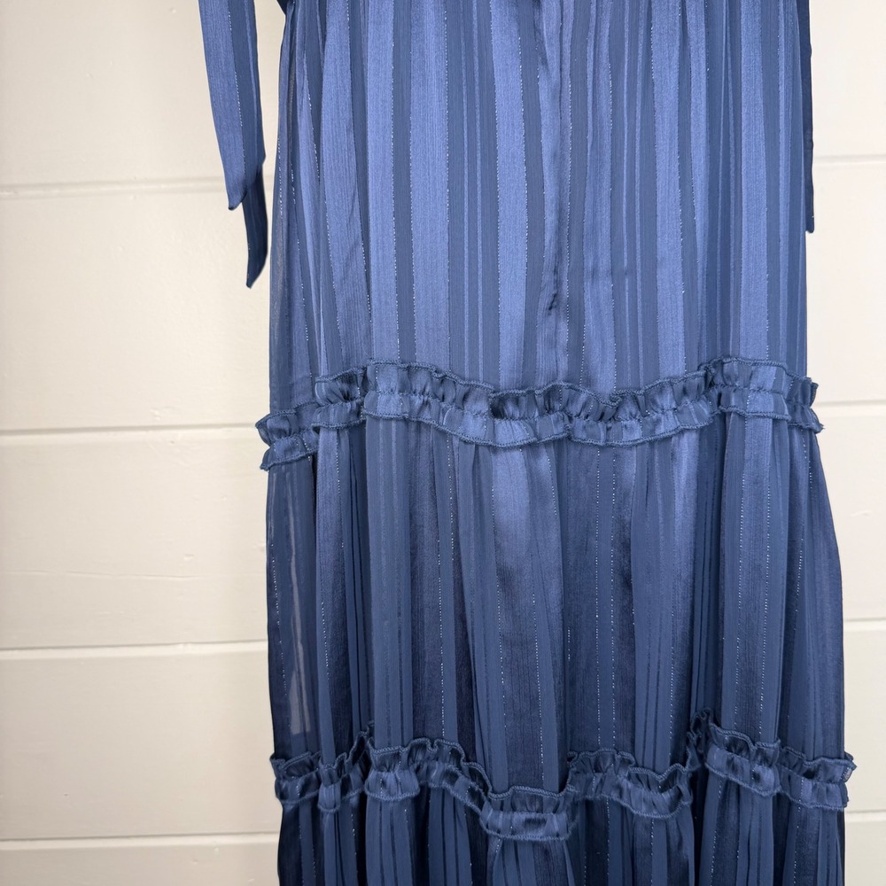 Lulus XL Day for Romance Navy Blue Tie Strap Tiered Midi Dress Bridesmaid - Picture 4 of 14